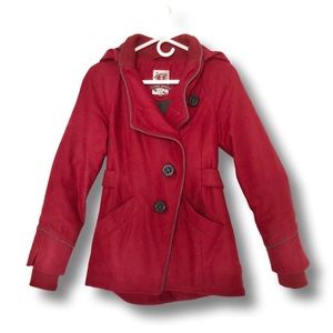 Three Stones Women’s Red Button Up Coat with Hood (XS)